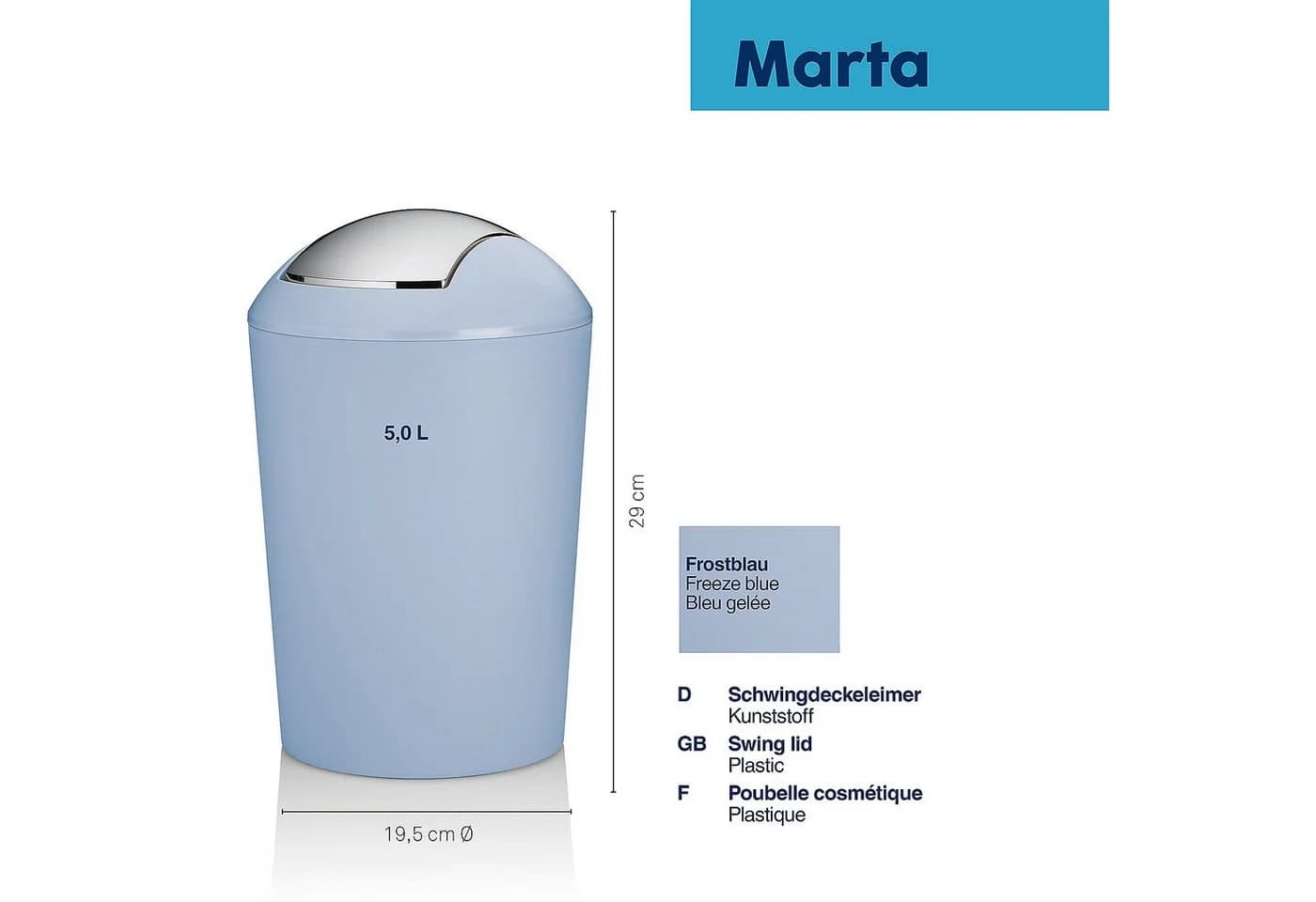 kela Kosmetikeimer Marta 5 Liter Blau Schwingdeckel Kunststoff - Bild 3