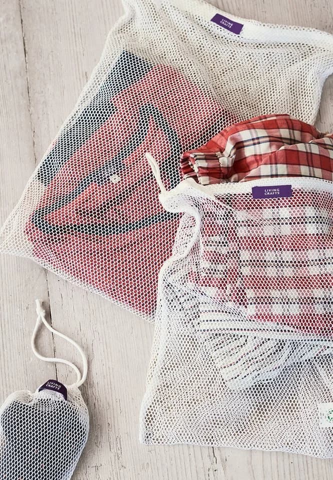 LIVING CRAFTS Wäschenetz GENUA 2er Set Weiß Bio-Baumwolle GOTS