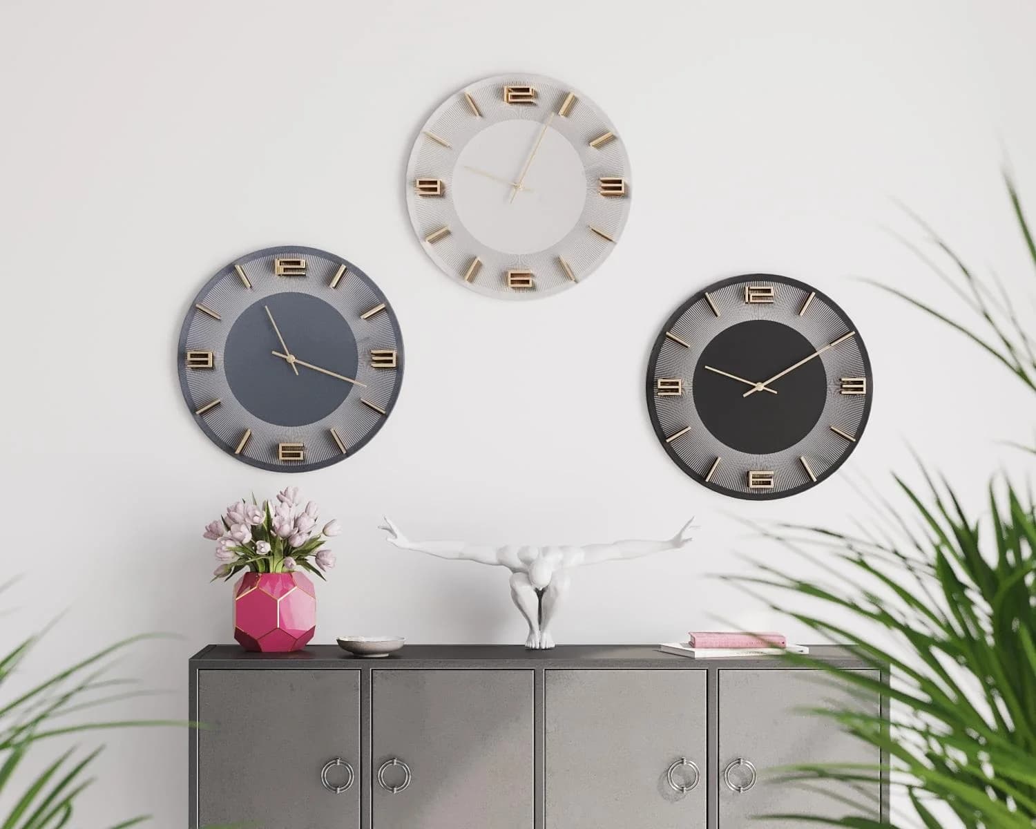Kare Design Leonardo Wanduhr 49 cm Grau/Weiß/Gold