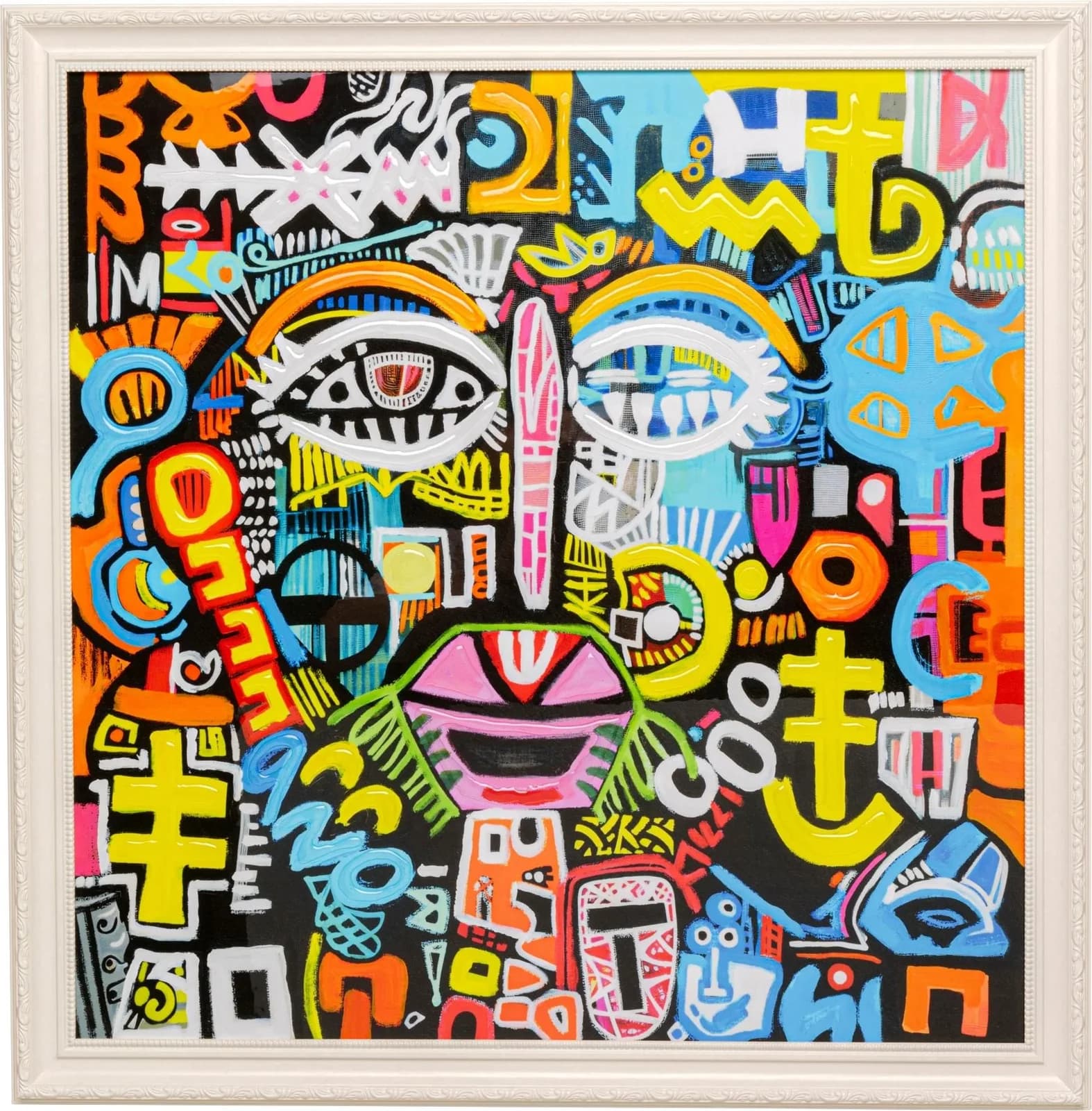 KARE DESIGN Gerahmtes Bild Doodle Face 80x80cm Bunt