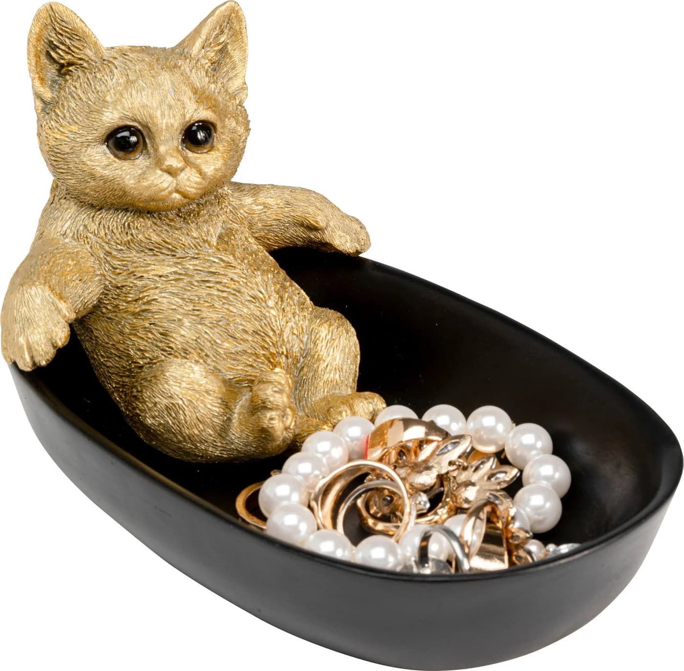 Kare Design Deko-Schale Bathing Cat Schwarz/Gold Polyresin