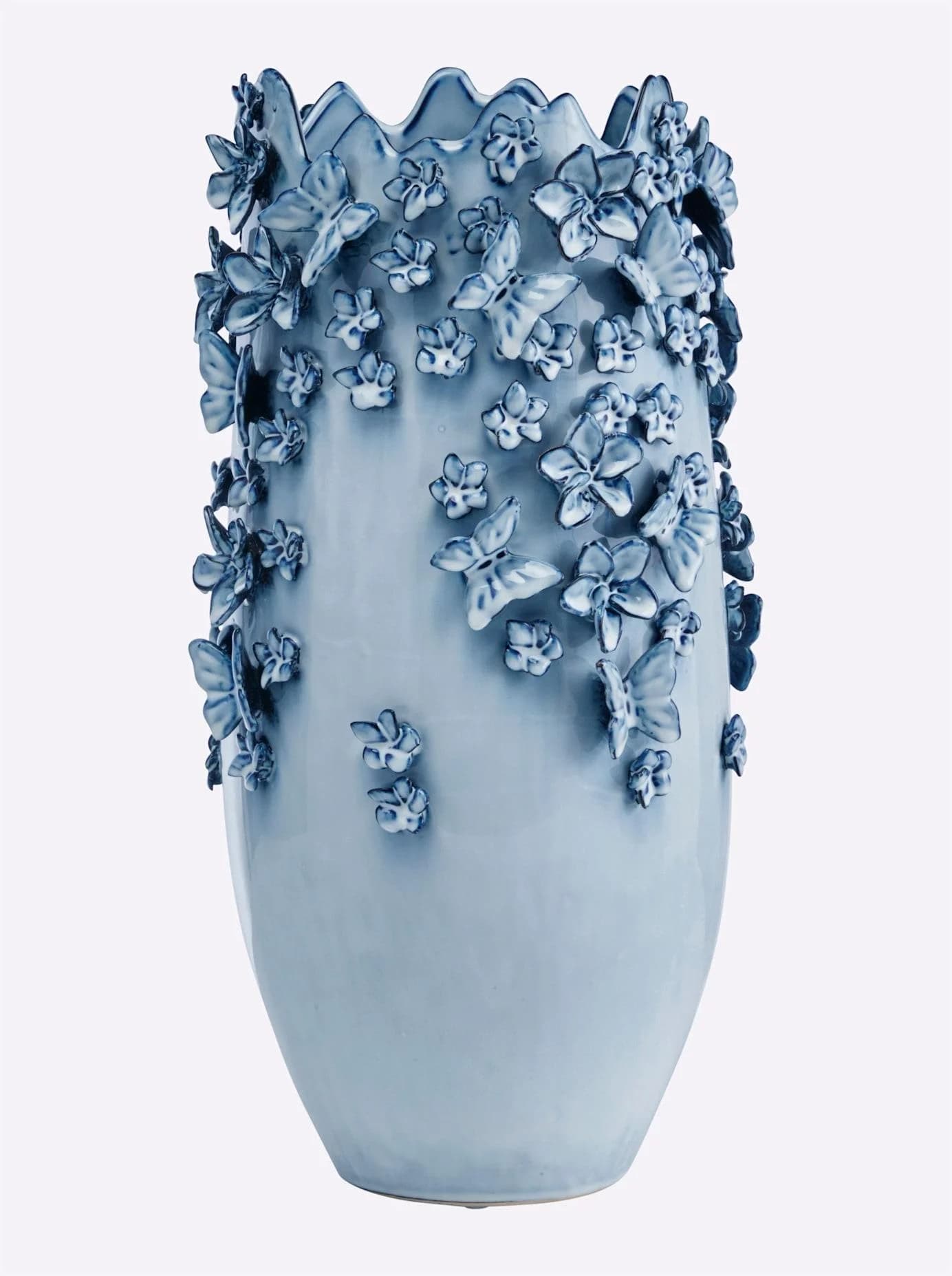 KARE Vase Butterflies Hellblau 50 cm Steinzeug