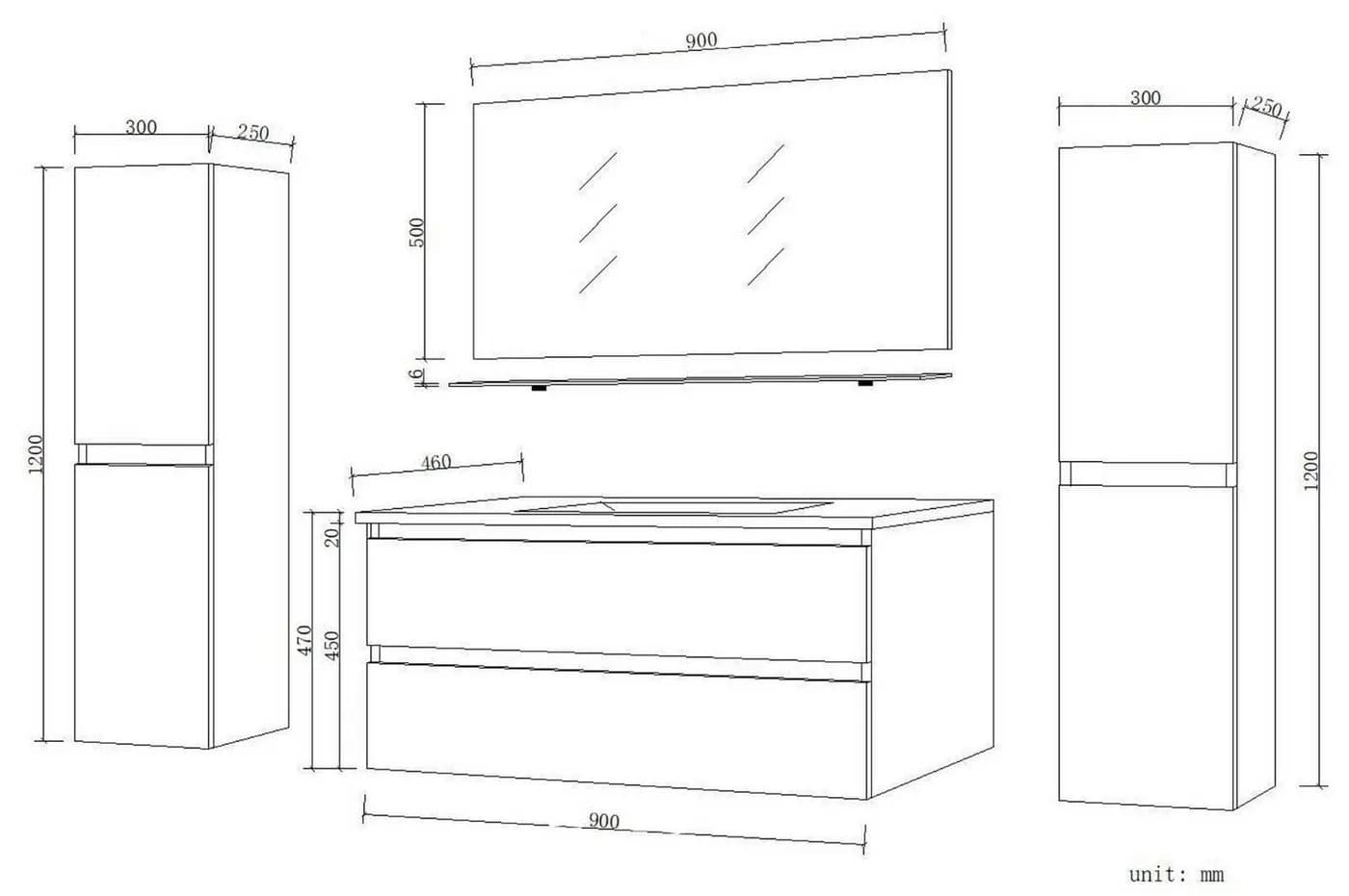 Homeline Badmöbel-Set Leonard 90cm Eiche/Weiß Hochglanz 5-tlg - Bild 5
