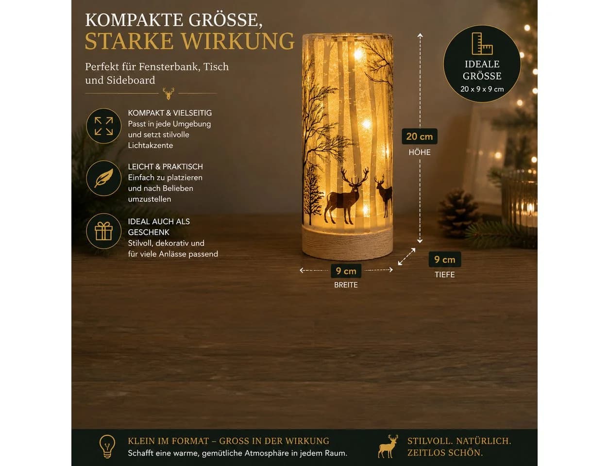 formano LED Dekolicht Hirschdeko Leuchtglas mit Holzsockel Timer - Bild 4