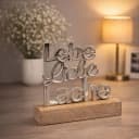 Formano Dekofigur Schriftzug Lebe Liebe Lache Aluminium Mangoholz Bild 1