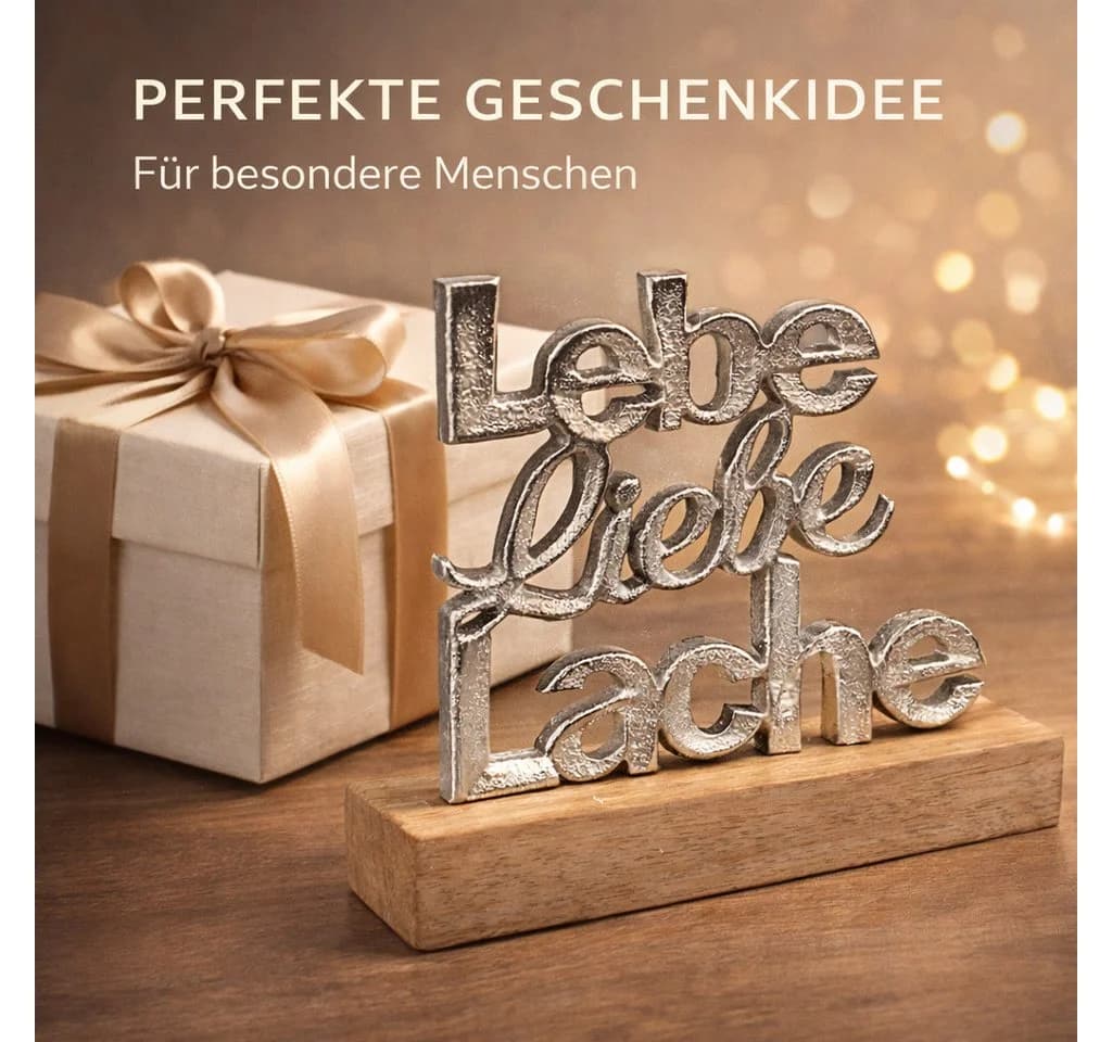 Formano Dekofigur Schriftzug Lebe Liebe Lache Aluminium Mangoholz - Bild 4