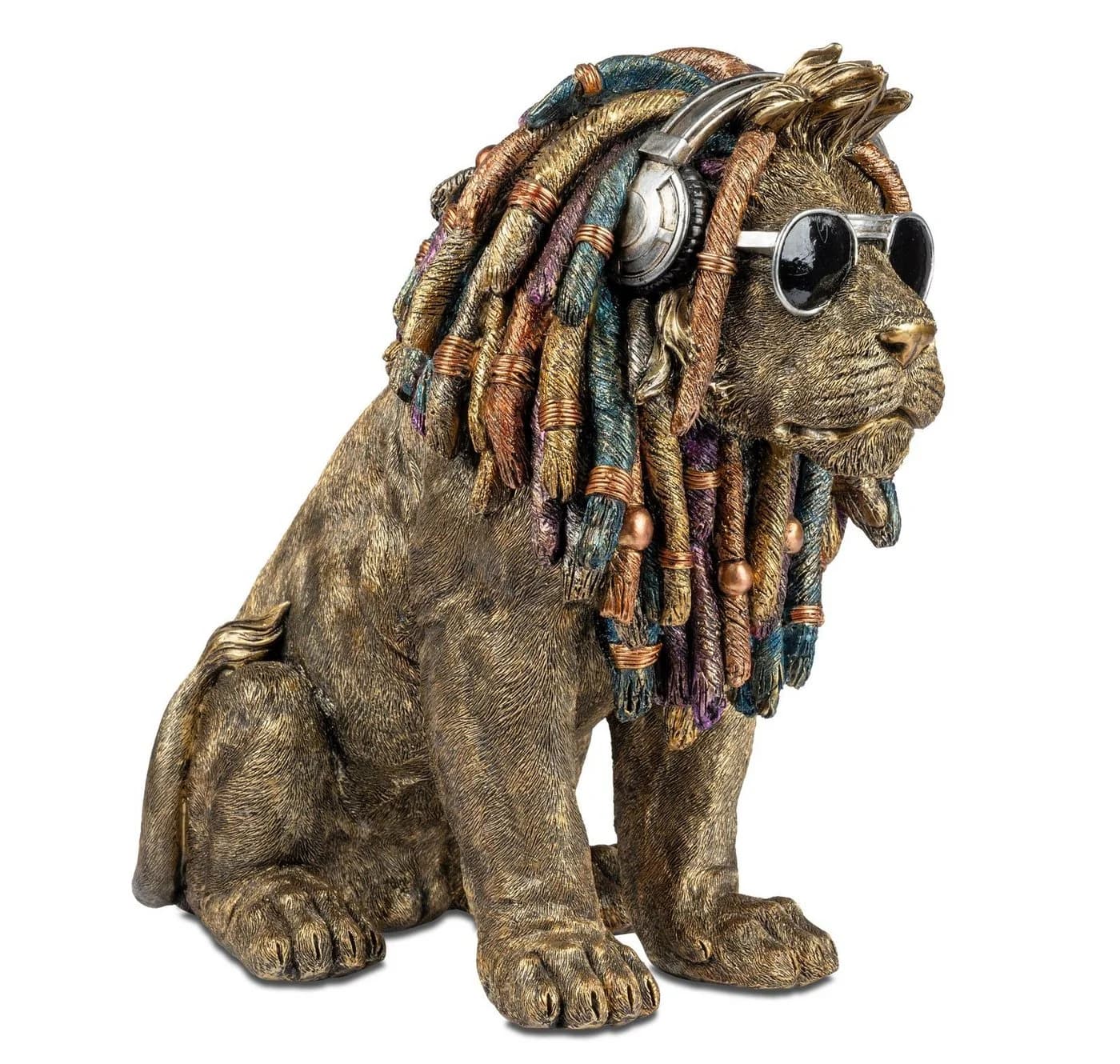 formano Dekofigur Löwe 36cm handbemalt mit Dreadlocks & Kopfhörern - Bild 2