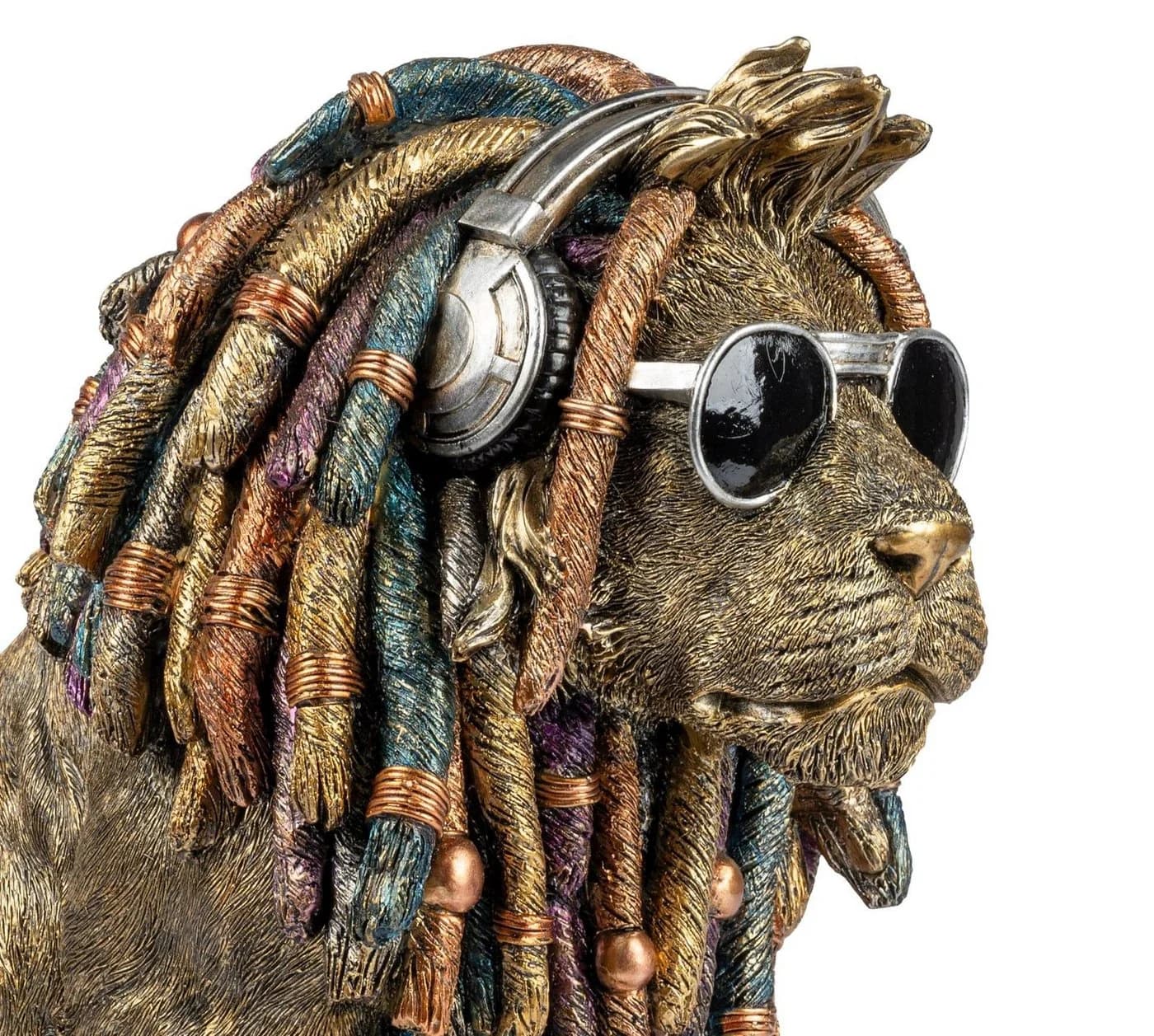 formano Dekofigur Löwe 36cm handbemalt mit Dreadlocks & Kopfhörern - Bild 4