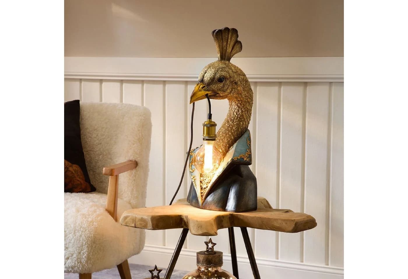 formano Tischleuchte Pop Art Pfau im Anzug Gold Kunststein - Bild 3