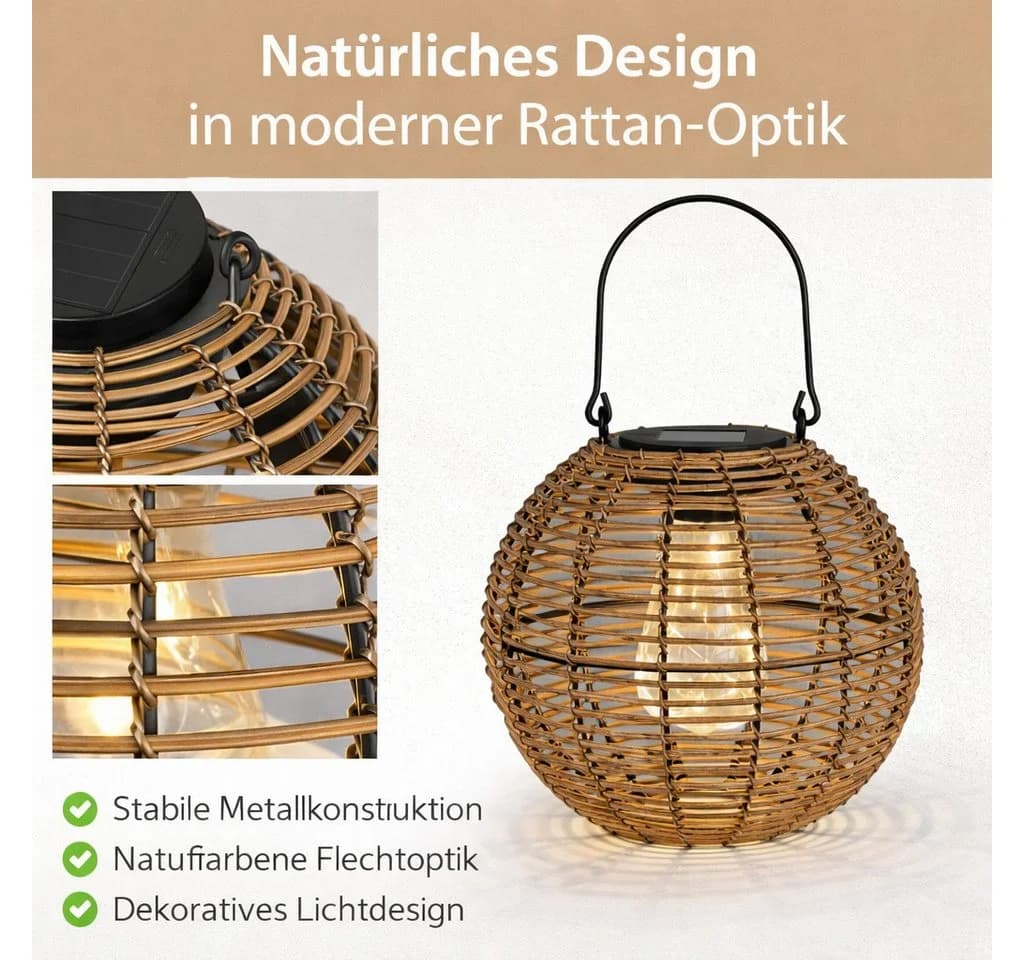 Formano Solarlaterne LED Garten Metall Rattan-Optik warmweiß IP44 - Bild 4