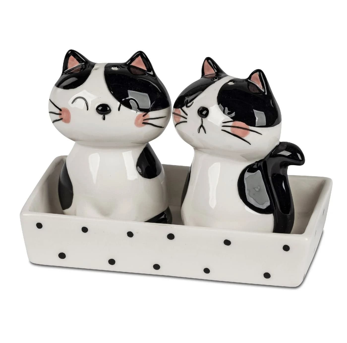 formano Salzstreuer-Set Katzenpaar Steingut Schwarz/Weiß