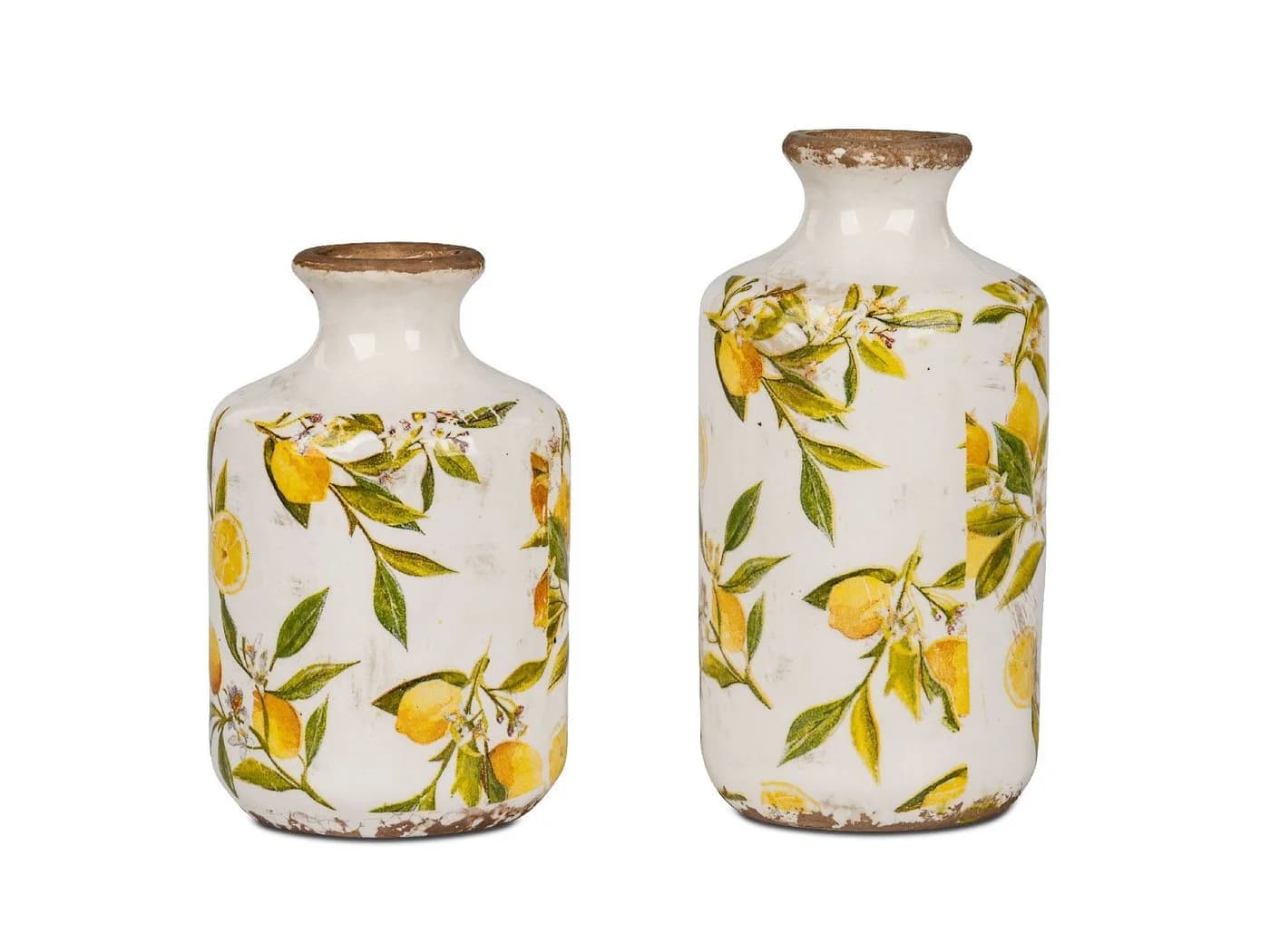 formano Dekovase Vintage Lemon Keramik Weiß Gelb Grün Braun