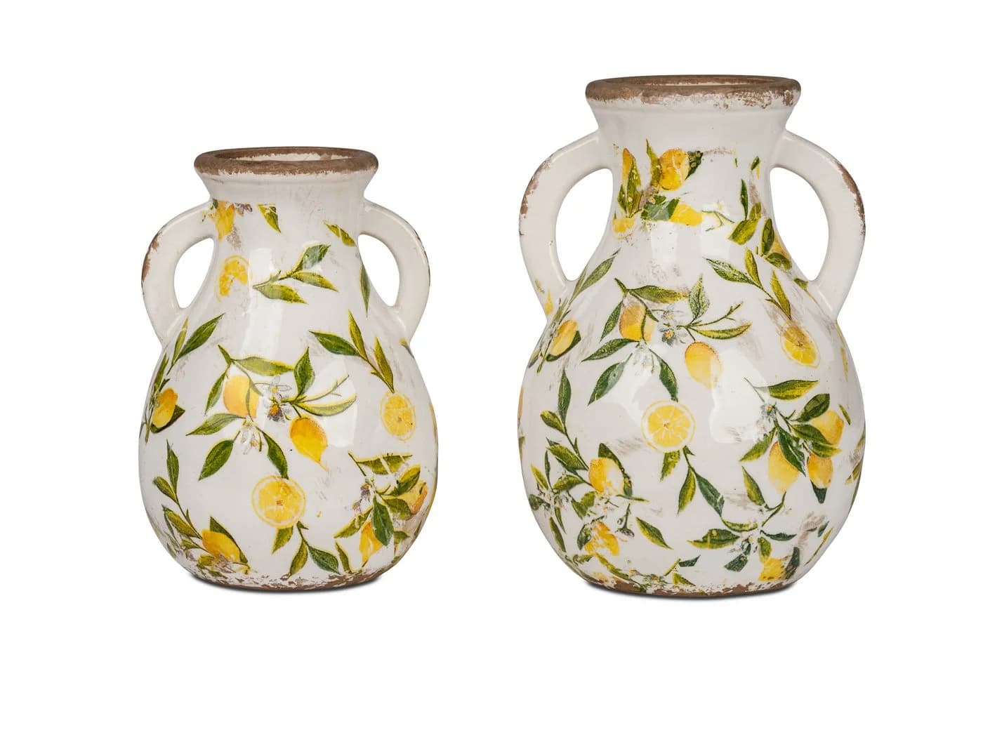 formano Dekovase Vintage Lemon Keramik Weiß Gelb Grün Braun