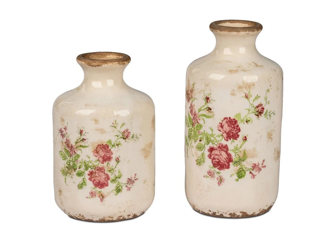 formano Dekovase Vintage Romantik mit Rosendekor und Craquele-Oberfläche