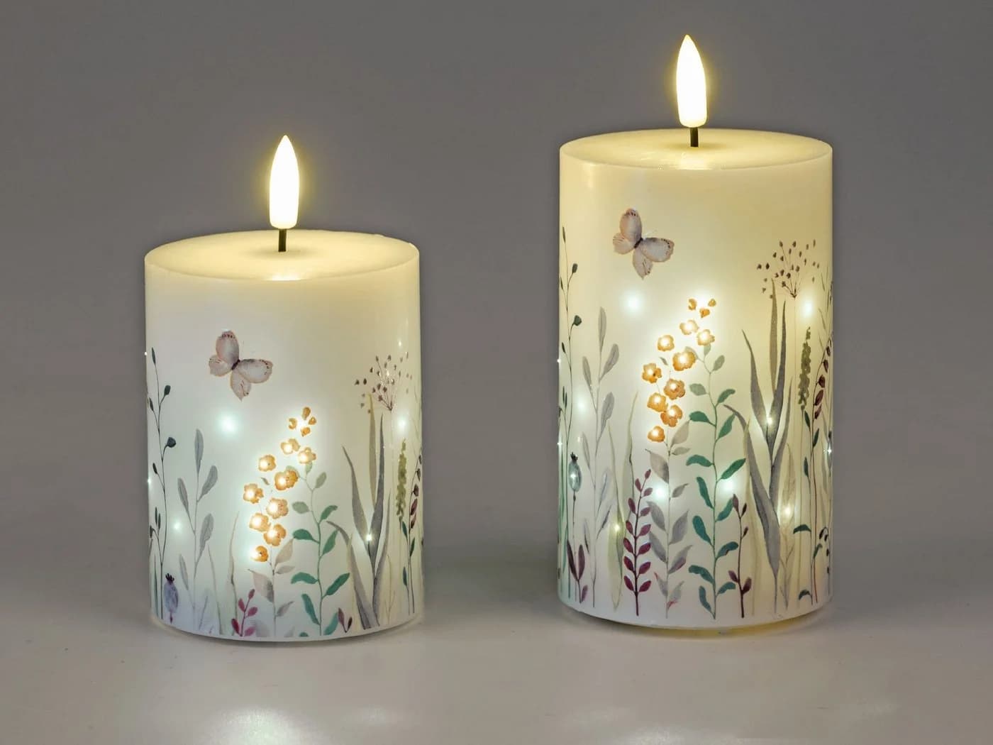 formano LED-Kerze Blumenwiese mit Timerfunktion, Weiß, Blumenmuster