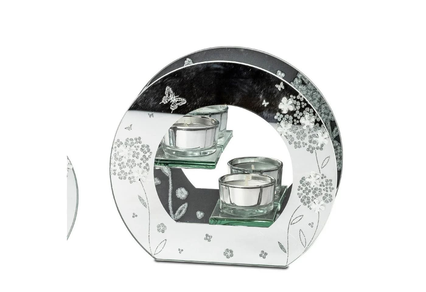 formano Teelichthalter Frühlingszeit Spiegelglas Silber Blumendekor - Bild 2