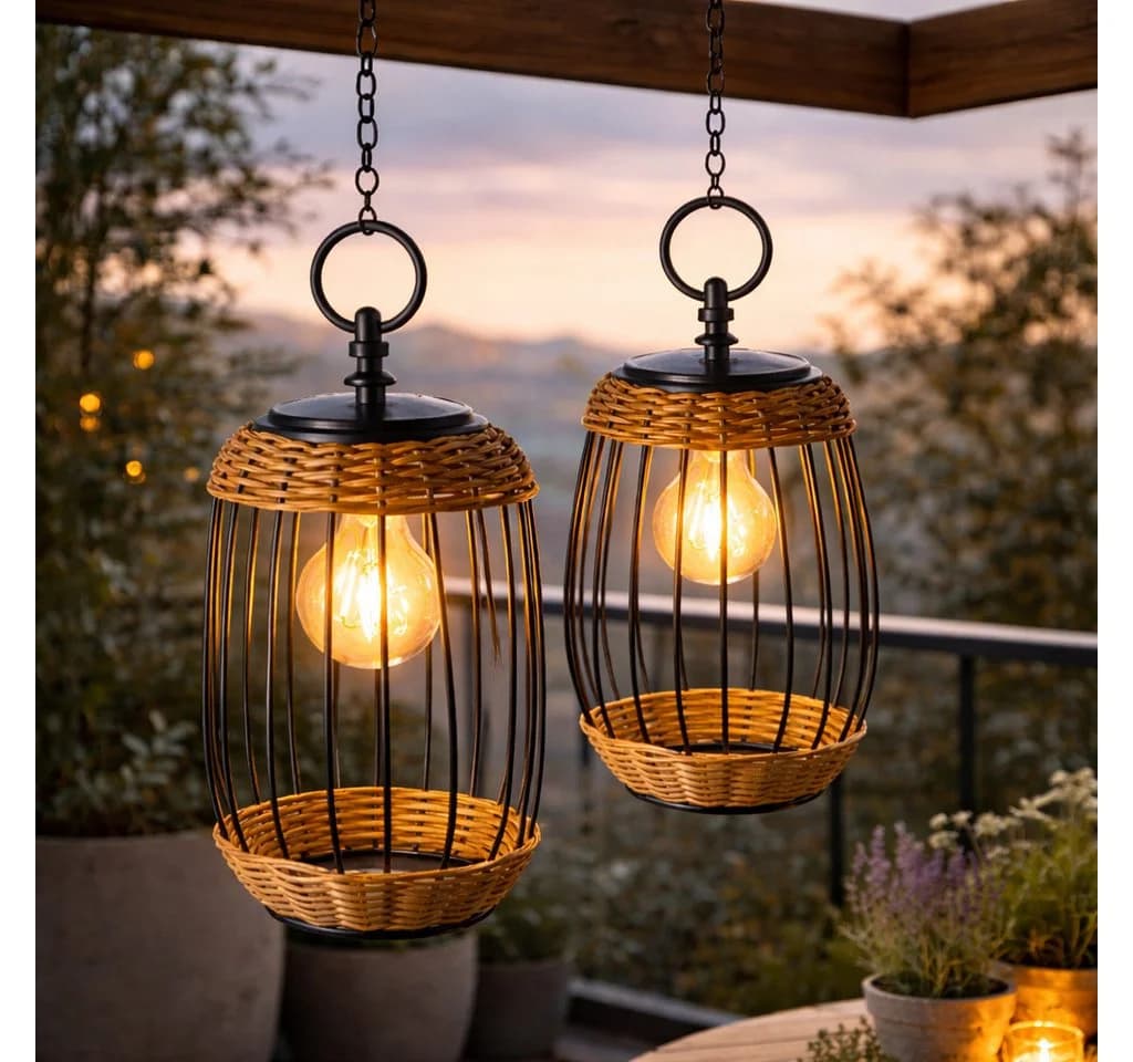 formano Solar Hängelaterne 2er Set Rattan & Metall LED Außenlaterne - Bild 3