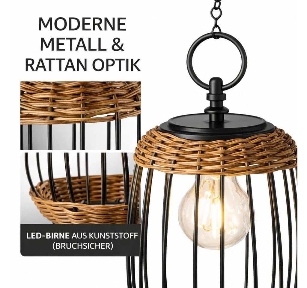 formano Solar Hängelaterne 2er Set Rattan & Metall LED Außenlaterne - Bild 4