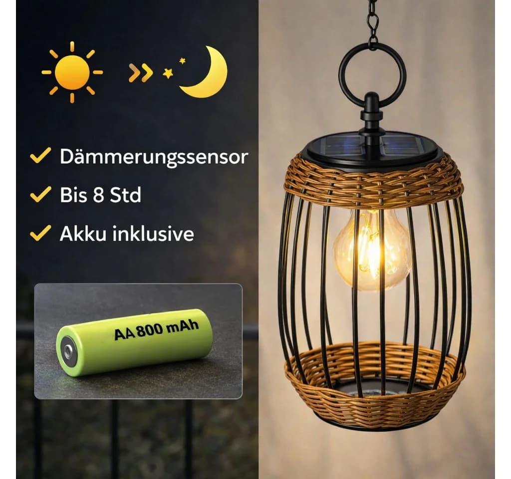 formano Solar Hängelaterne 2er Set Rattan & Metall LED Außenlaterne - Bild 5