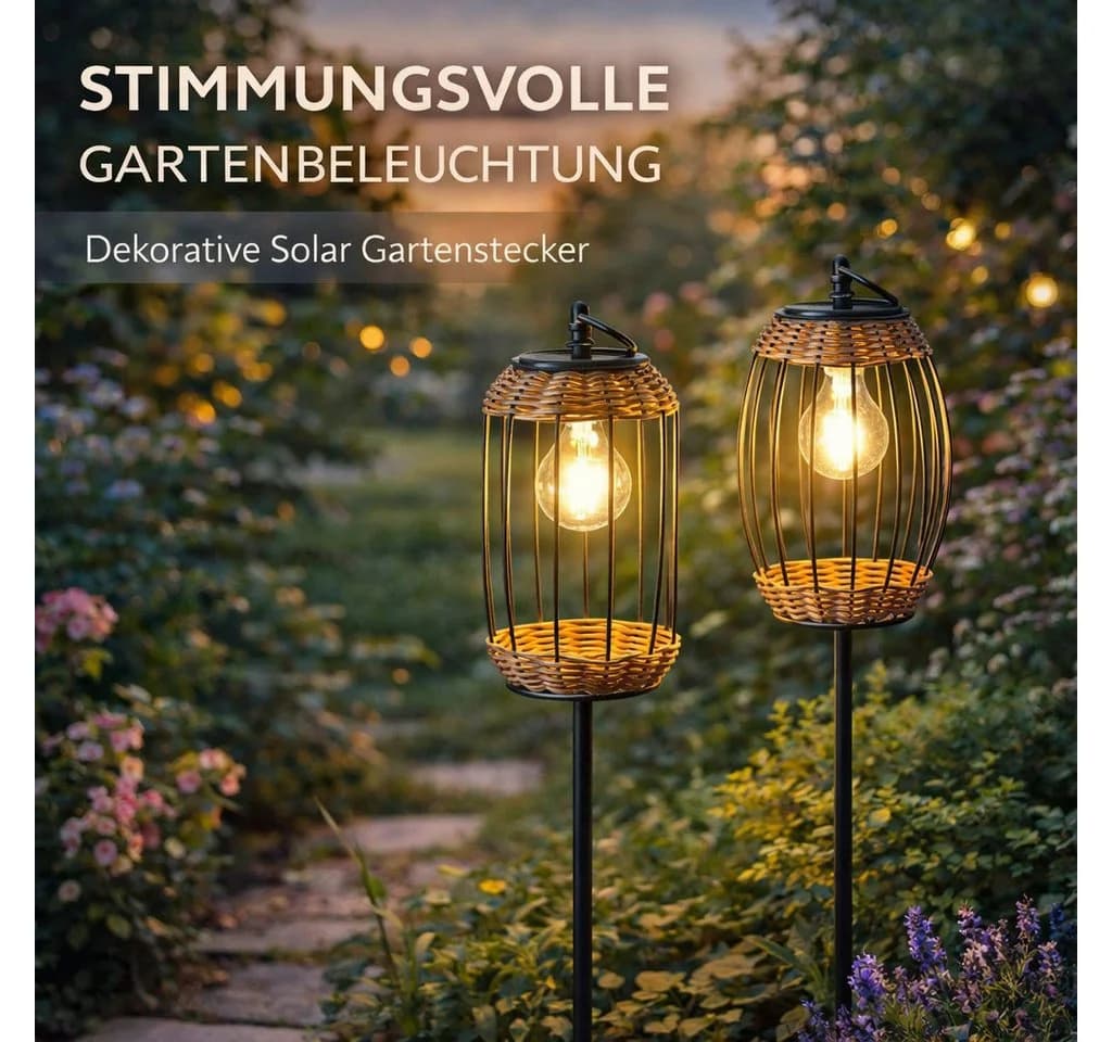 formano Solar Gartenstecker 2er Set Laterne Schwarz Metall