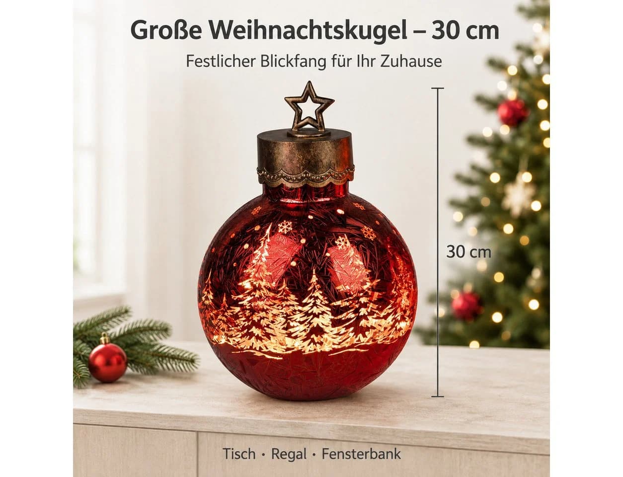 formano LED Dekolicht XXL Glas-Kugel Frosty Rot 30 cm Timer 6h/18h - Bild 4
