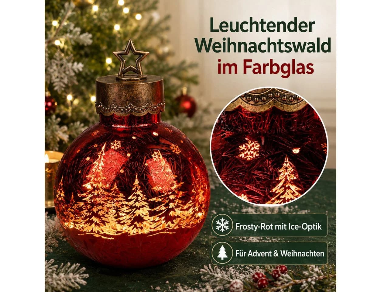 formano LED Dekolicht XXL Glas-Kugel Frosty Rot 30 cm Timer 6h/18h - Bild 5