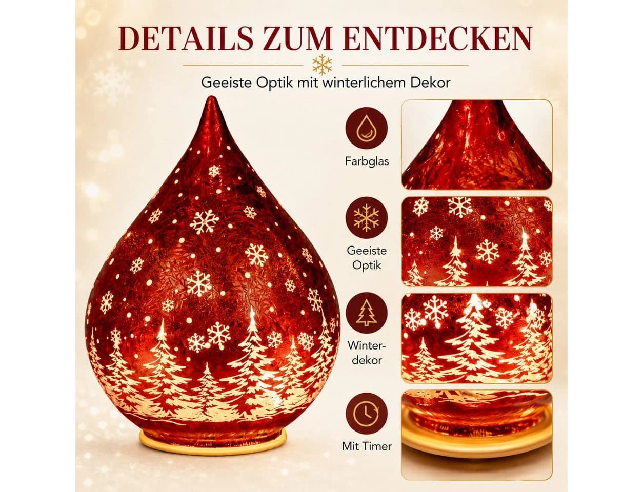 formano LED Deko-Tropfen Weihnachten 21 cm Frosty-Rot mit Timer - Bild 3