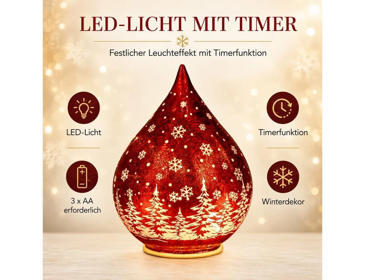 formano LED Deko-Tropfen Weihnachten 21 cm Frosty-Rot mit Timer - Bild 5