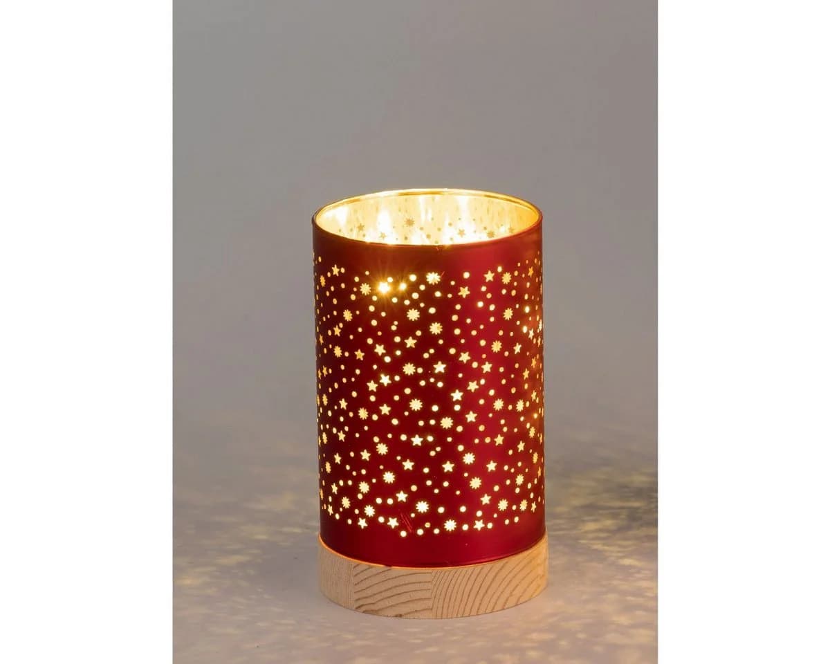 formano LED Dekolicht Rot Glas Holzsockel Sternenmotiv
