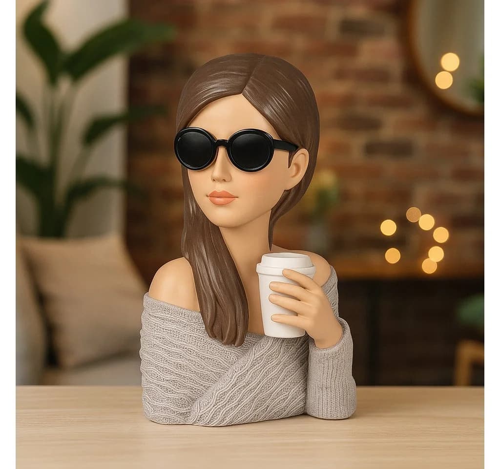 formano Deko-Büste Dame mit Sonnenbrille und Kaffeebecher Frauenfigur 28cm