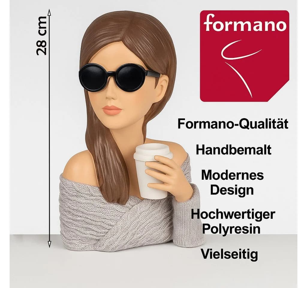 formano Deko-Büste Dame mit Sonnenbrille und Kaffeebecher Frauenfigur 28cm - Bild 3