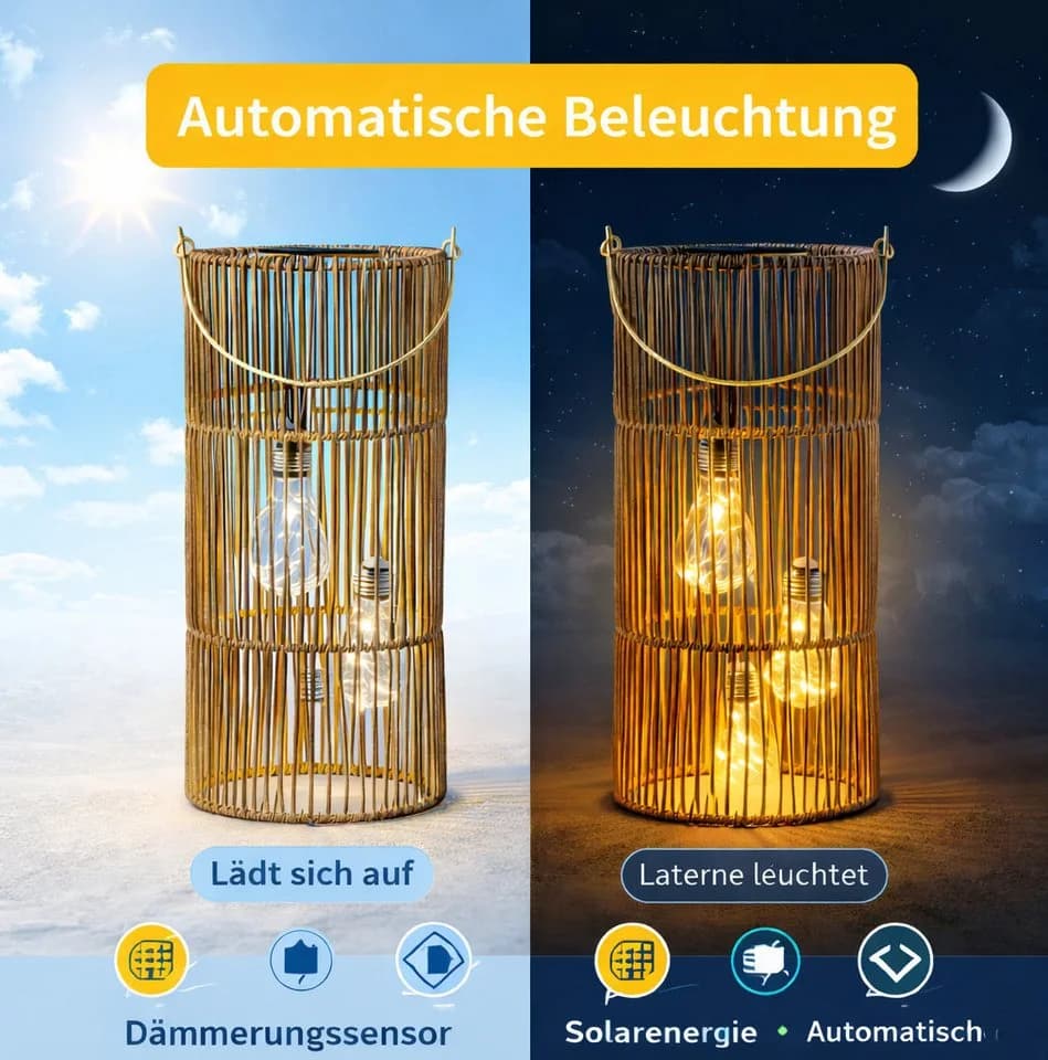 formano LED Laterne Solarlaterne Außen Garten Rattan Look 45cm - Bild 3