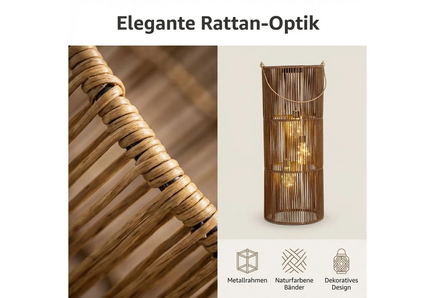 formano LED Laterne Solarlaterne Außen Garten Rattan Look 45cm - Bild 4