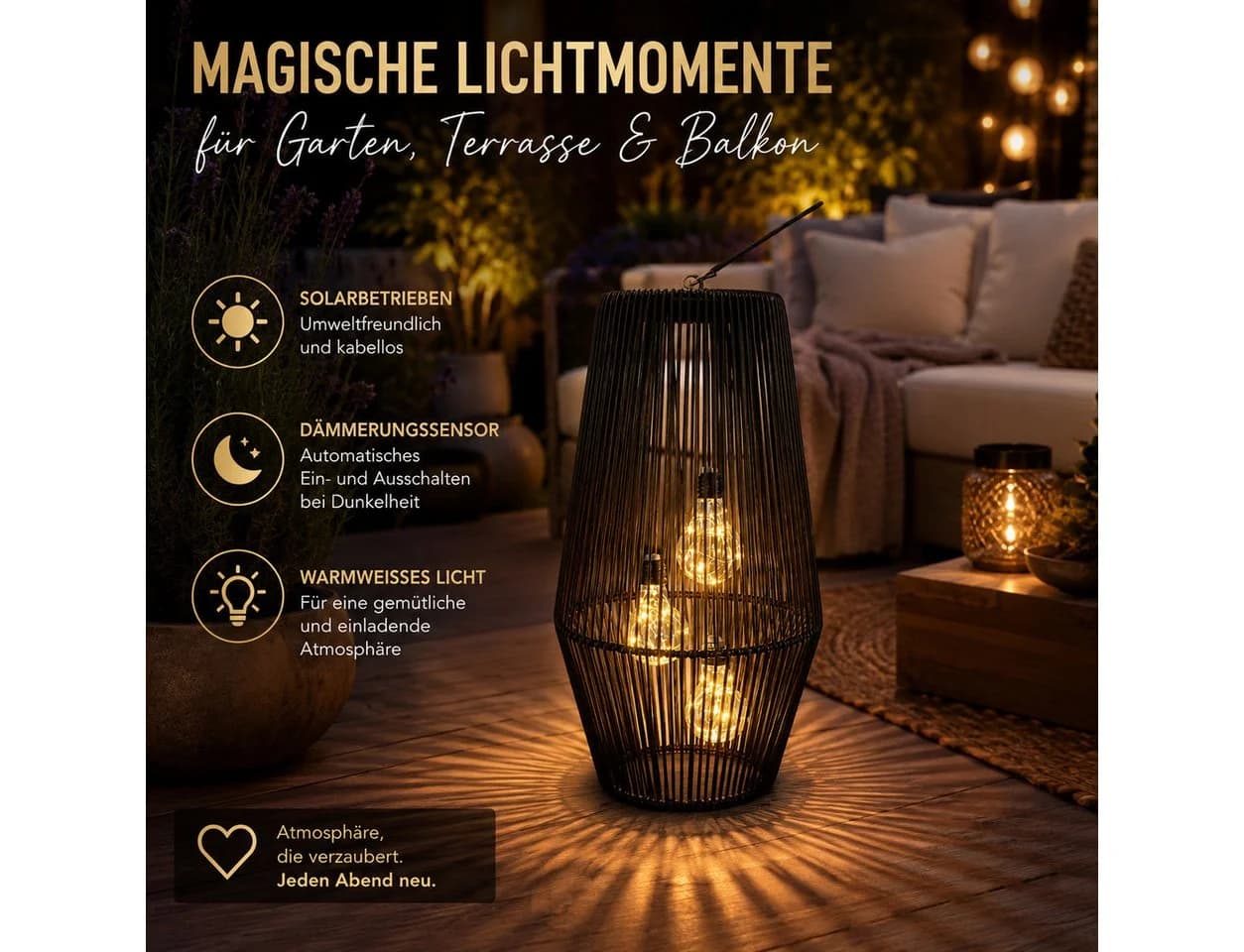 formano Solarlaterne Rattanoptik Schwarz mit LED