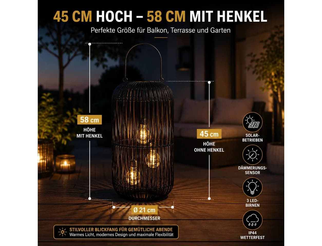 formano Solarlaterne Rattan Look Schwarz LED 45 cm - Bild 3
