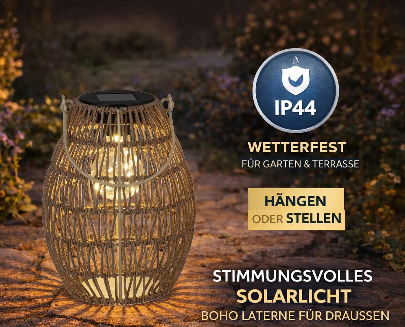 formano LED Laterne Solarlaterne Außen Balkon Metall Flechtoptik IP44