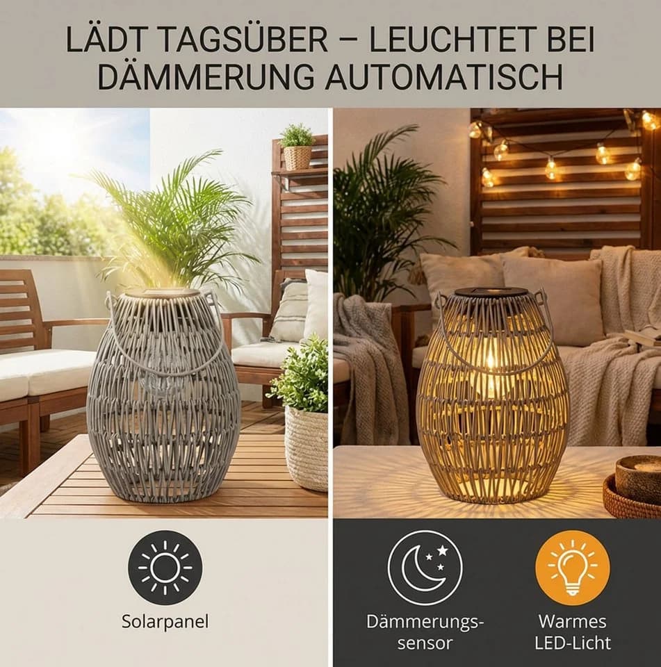 formano LED Solarlaterne Außen Metall Flechtoptik IP44