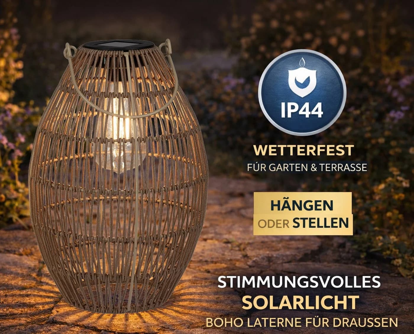 formano Solarlaterne Außen Metall Flechtoptik Braun LED Solarbetrieb
