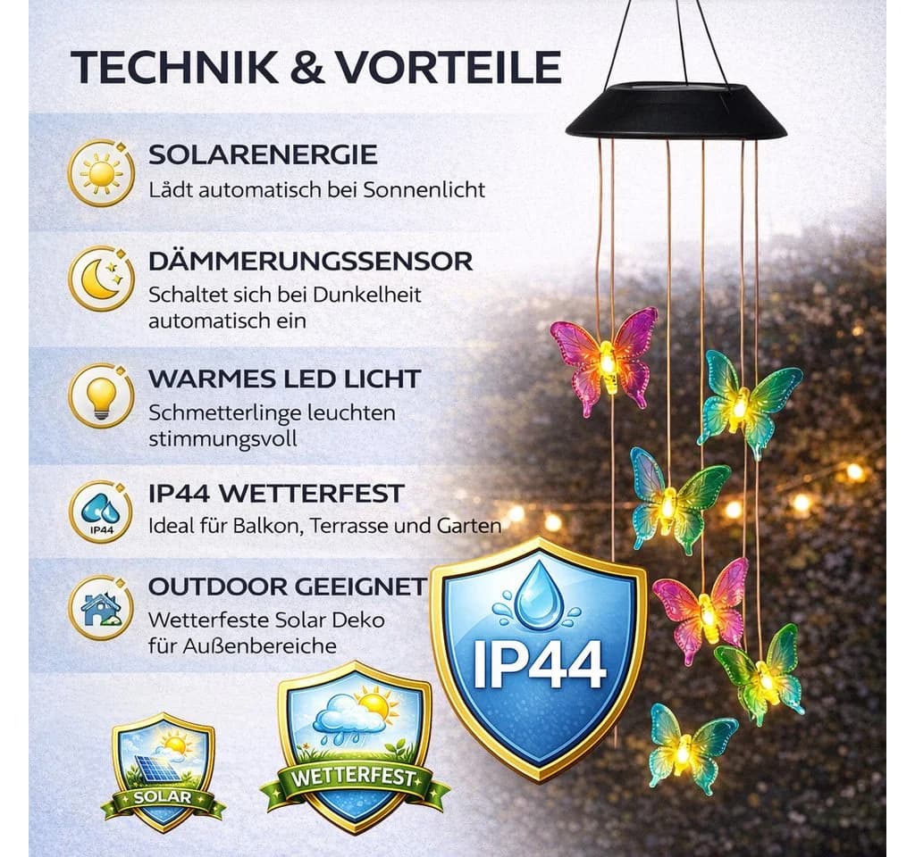 formano Solar Mobile Garten Schmetterlinge LED mit Dämmerungssensor - Bild 3