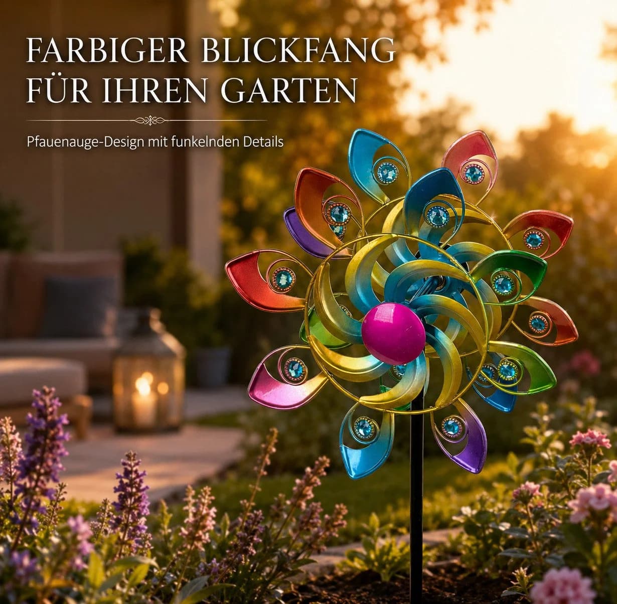 formano Gartenfigur Buntes Windrad Metall Windspiel Windmühle 109 cm - Bild 4