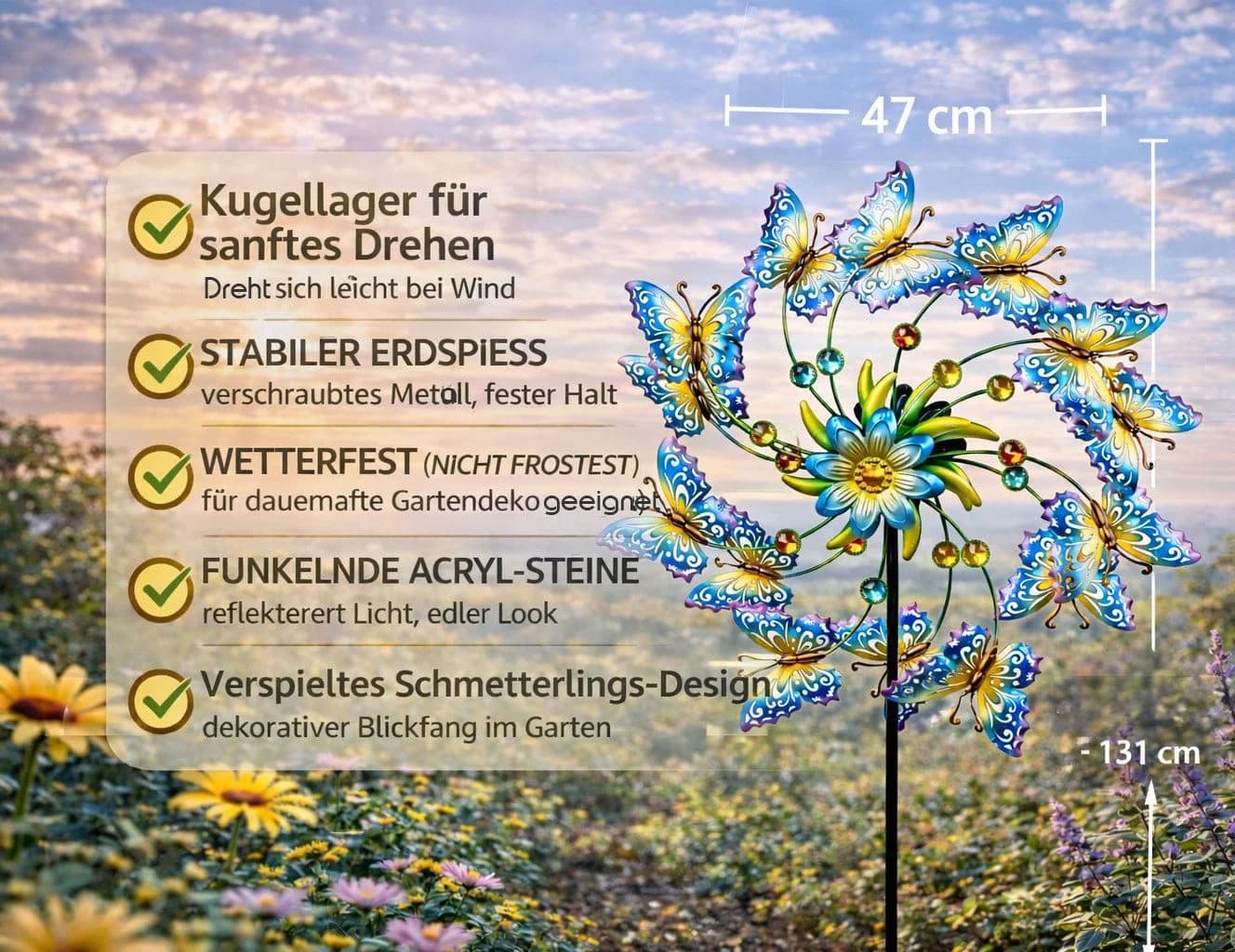 formano Gartenfigur Windrad Schmetterlinge Metall Garten bunt Windspiel - Bild 3