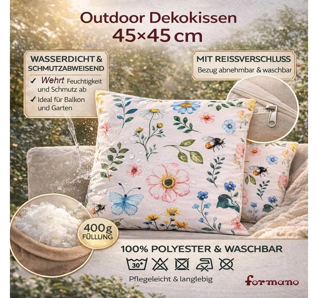formano Dekokissen Outdoor 45x45 cm wasserdicht floral - Bild 3