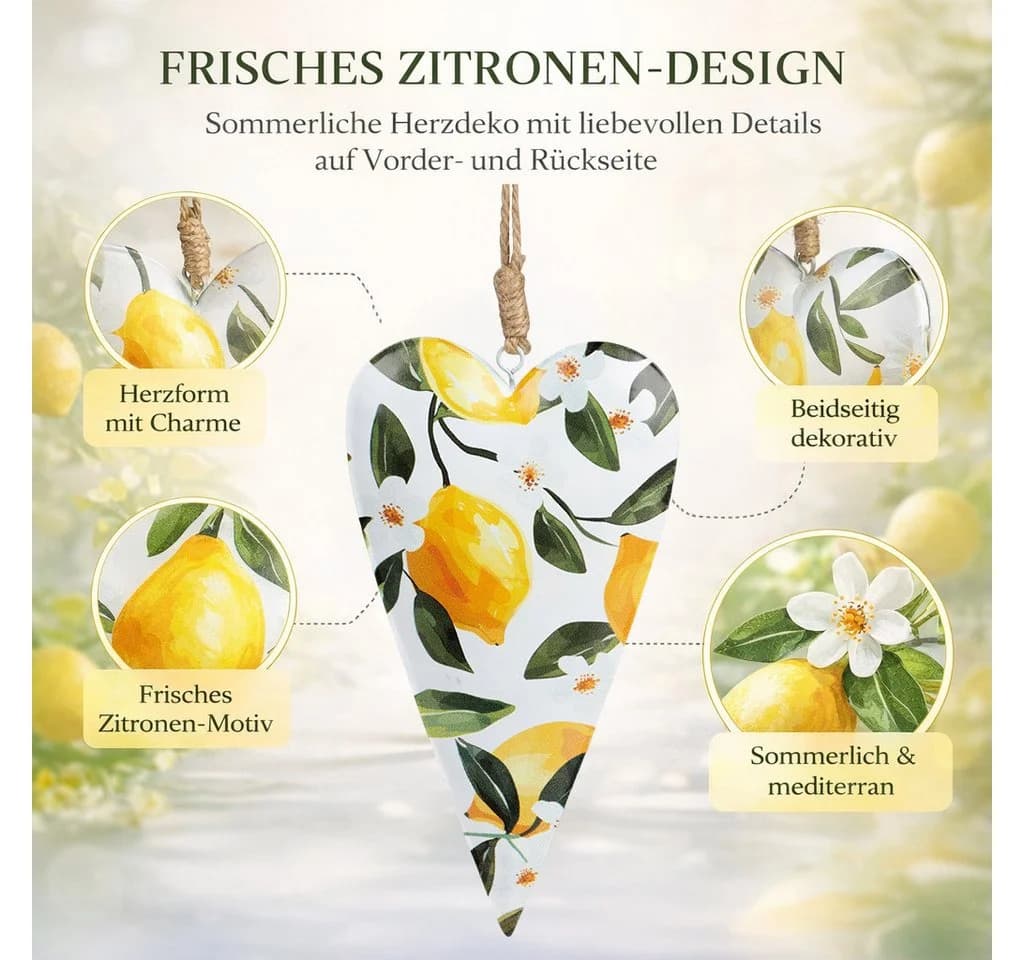 formano Hängedekoration Herzform Zitronen Motiv Weiß - Bild 3