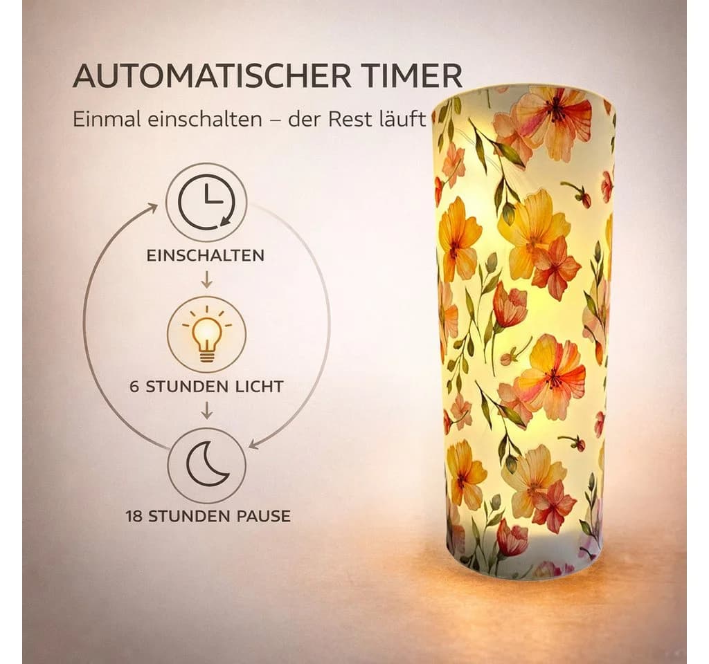 formano LED Dekolicht Blumenmotiv Zylinder Glas Timer - Bild 3