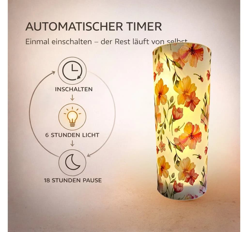 formano LED Dekolicht Blumenmotiv Zylinder Glas Timer - Bild 4