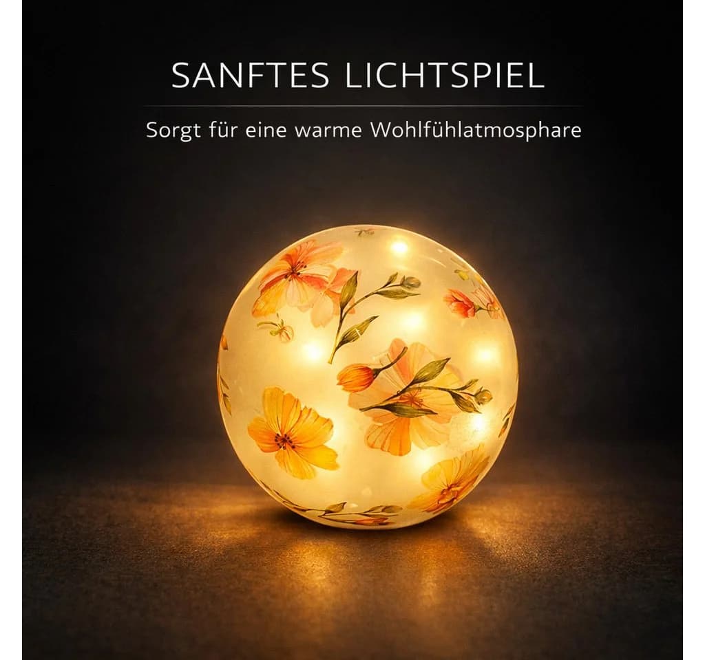 formano LED Deko Kugel Glas Blumenmotiv 15 cm mit Timer - Bild 3
