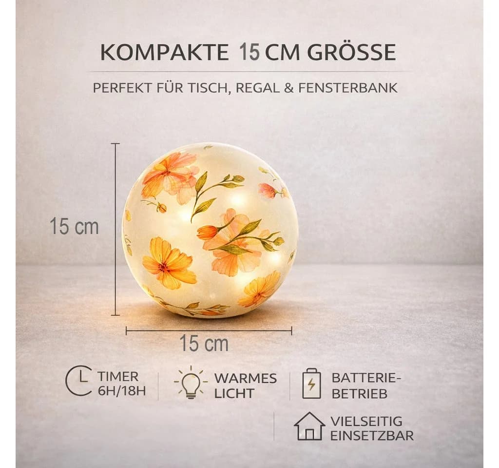 formano LED Deko Kugel Glas Blumenmotiv 15 cm mit Timer - Bild 5