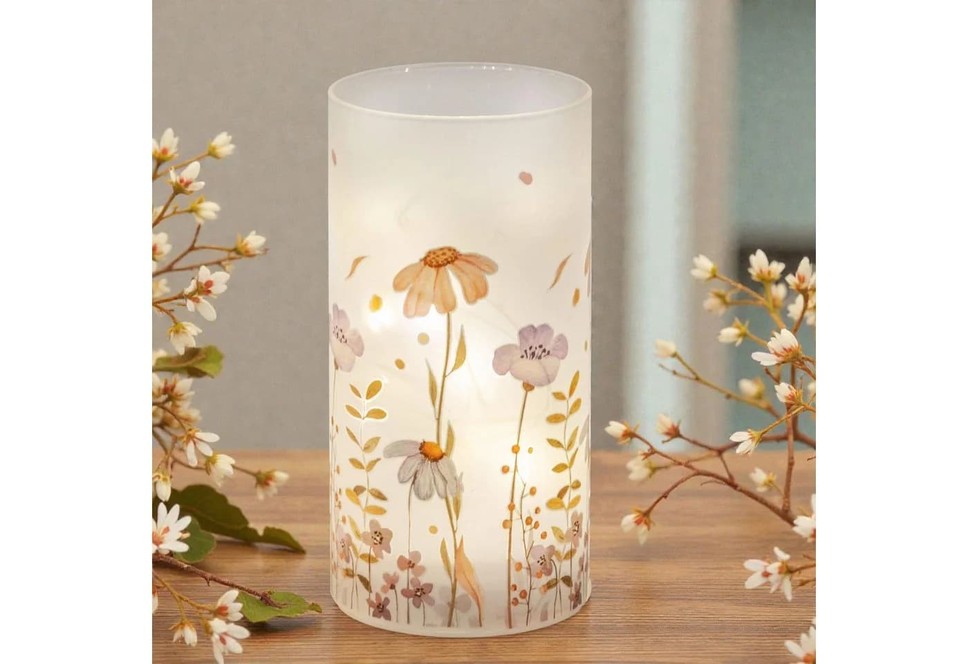 formano LED Dekolicht Tischlampe Blumenwiese Holz
