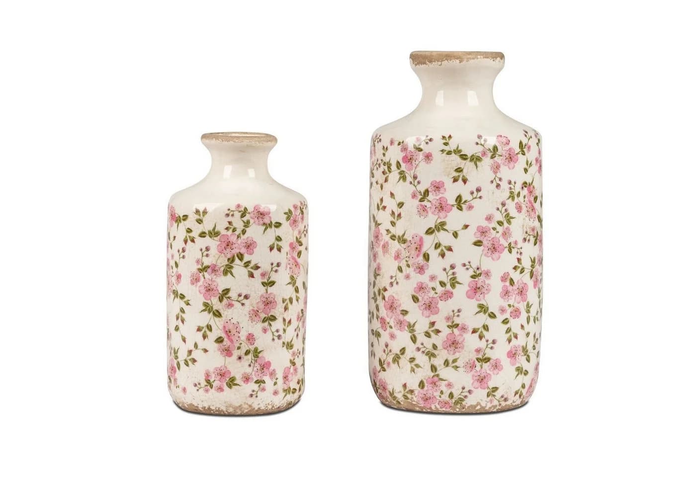 formano Vase Vintage Blüten Weiß/Rosa/Grün Keramik