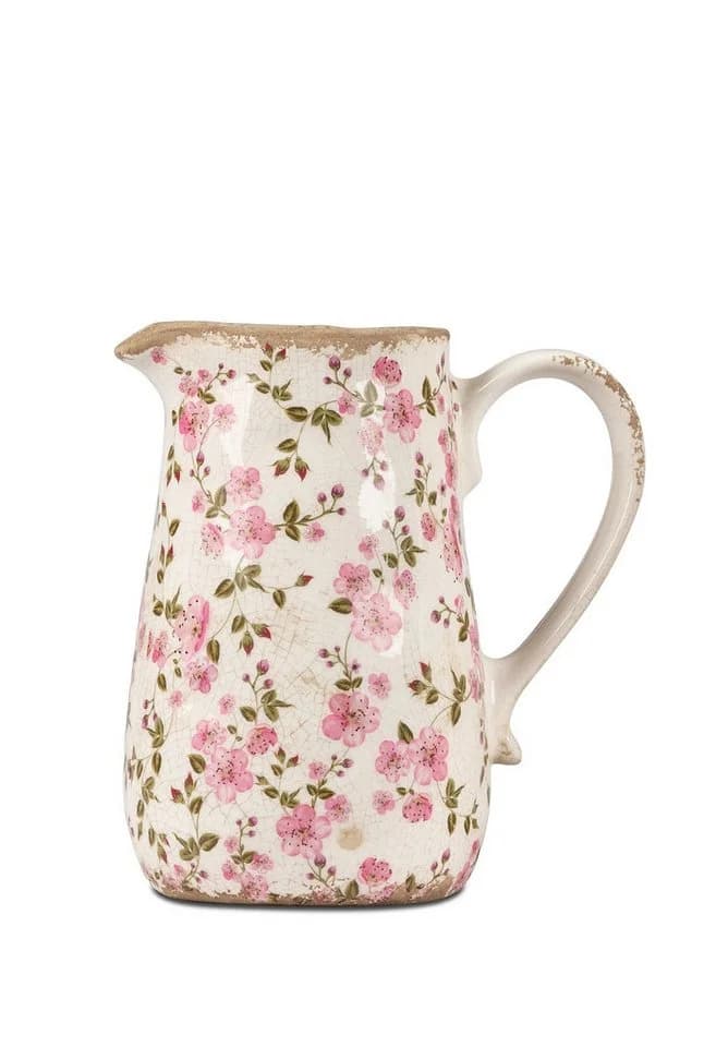 formano Dekovase Krug Vintage Blüten antik weiß rosa